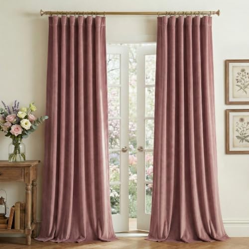 StangH Dusty Rose Velvet Curtains 52W x 94L - 2 Panels, Bedroom
