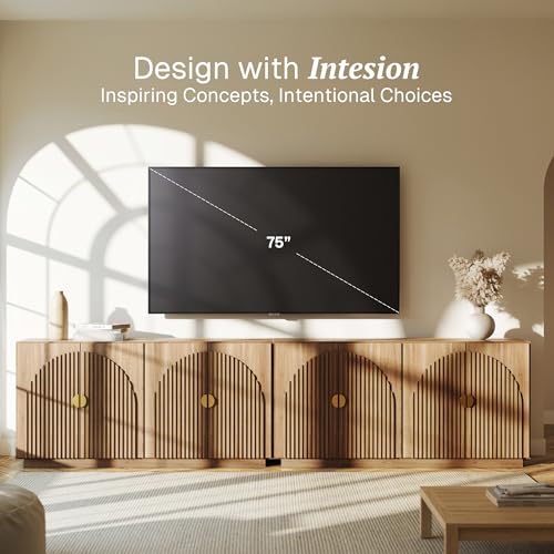65-Inch Fluted Buffet Cabinet Sideboard Accent Console Table - Caramel Brown