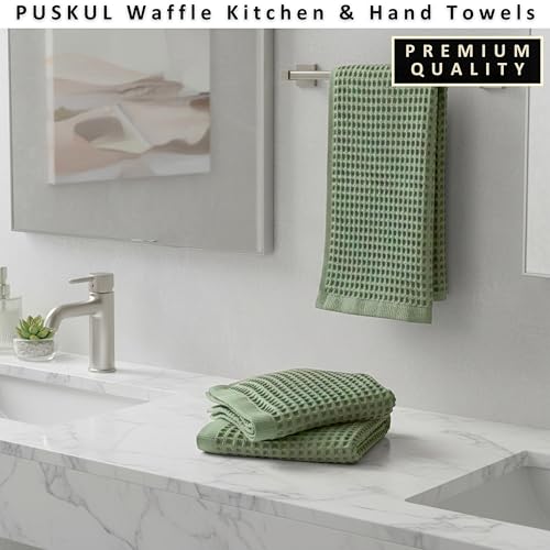 Turkish Cotton Waffle Hand Towel Set - 32x16 Inch Sage Green Kitchen Towels
