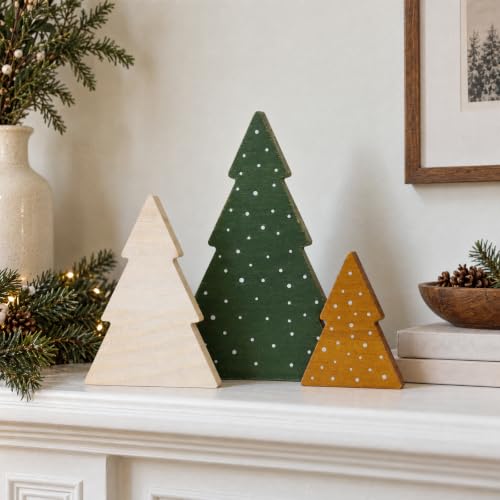 Set of 3 Rustic Wooden Christmas Trees - Tabletop Holiday Decor