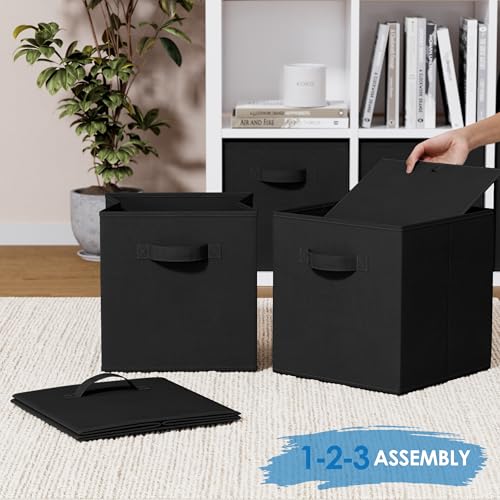 Collapsible Fabric Storage Cubes Pack of 8 Black 10.5x11 Inch