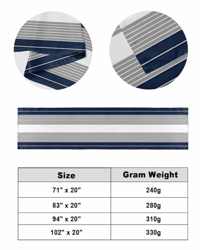 Navy Blue Grey Striped Bed Runner for Queen Bed - 94"x20" Satin Scarf
