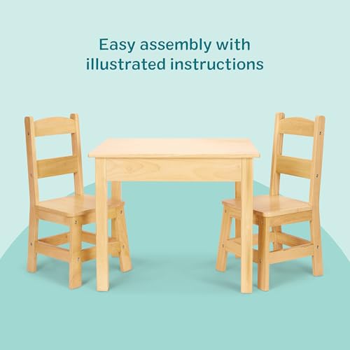Solid Wood Kids Table and Chairs Set - 3-Piece Toddler Playroom Furniture