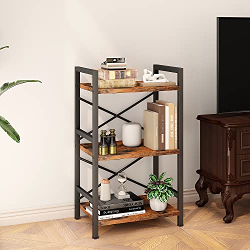 3-Tier Industrial Bookshelf, Rustic Small Metal Bookcase Storage Organizer