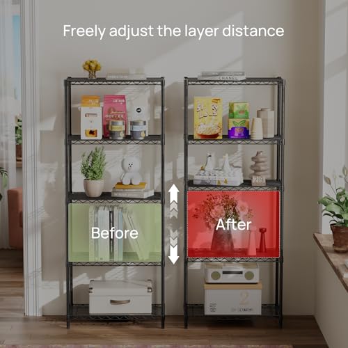 5-Tier Adjustable Metal Wire Storage Shelving Unit 22" W Black