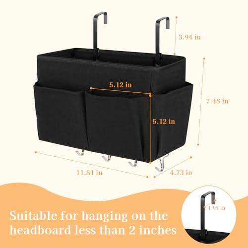 Bedside Caddy Organizer with 5 Pockets and 4 Hooks for Bunk Beds