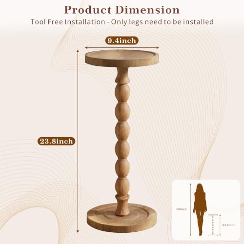 Small Round Solid Wood End Table, 24-Inch Rubberwood Accent Drink Table