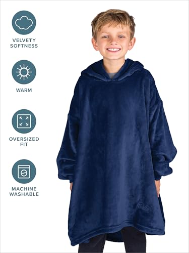 Bare Home Microplush Wearable Blanket for Kids with Side Pockets - Dark Blue