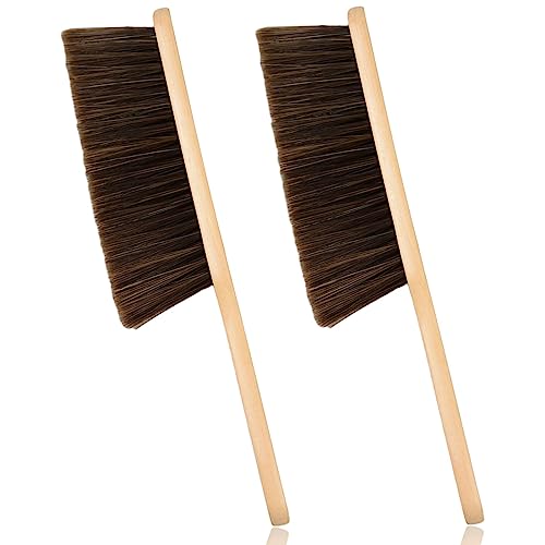 Wooden Dust Brush & Soft Bristle Hand Broom - 2 Pack Long Handle Bench Brush