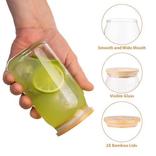 16 oz Glass Cups with Bamboo Lids and Straws - Set of 2 Reusable Tumblers