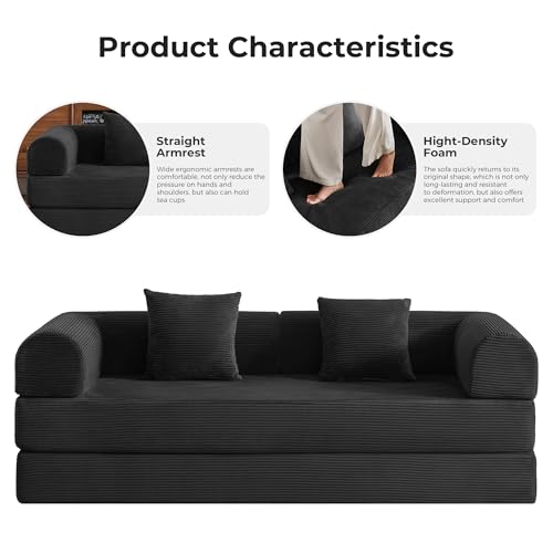 79-Inch Convertible Sofa Bed, Modular Corduroy Sleeper Couch