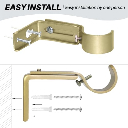 Adjustable Heavy Duty Curtain Rod Brackets - Gold Metal, Set of 3