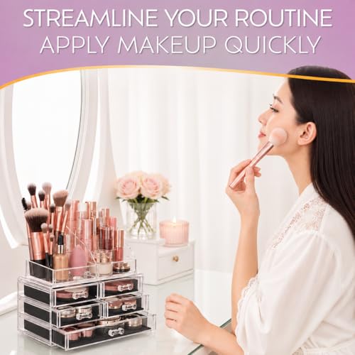 Brookstone Clear 1 Pack Makeup Organizer with Drawers - Acrylic Vanity Storage Case