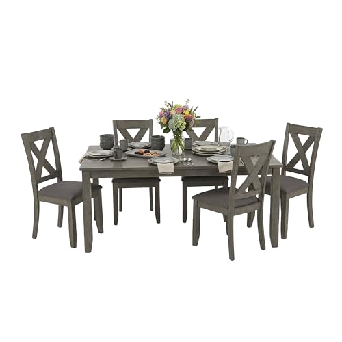 7-Piece Dining Set with X-Back Chairs and Gray Wash Finish
