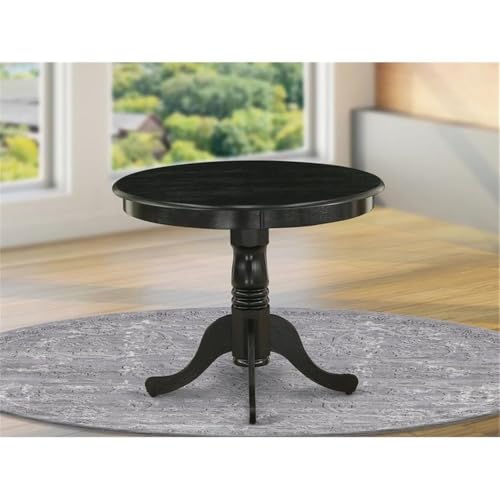 36-Inch Round Dining Table with Pedestal Base, Wirebrushed Black Wood
