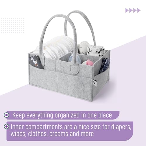 Baby Diaper Caddy Organizer Gray Storage Bin for Nursery and Car