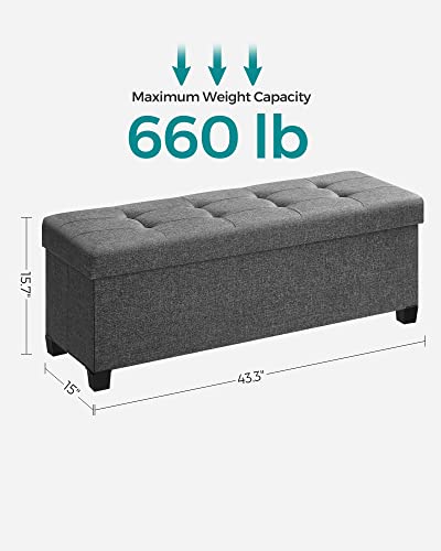 Foldable Storage Ottoman Bench with Legs, 43-Inch Linen-Look Foot Rest