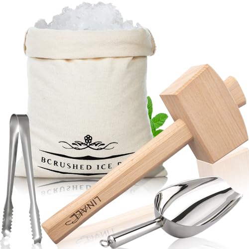 Lewis Bag and Wooden Ice Mallet Bartender Kit for Crushed Ice