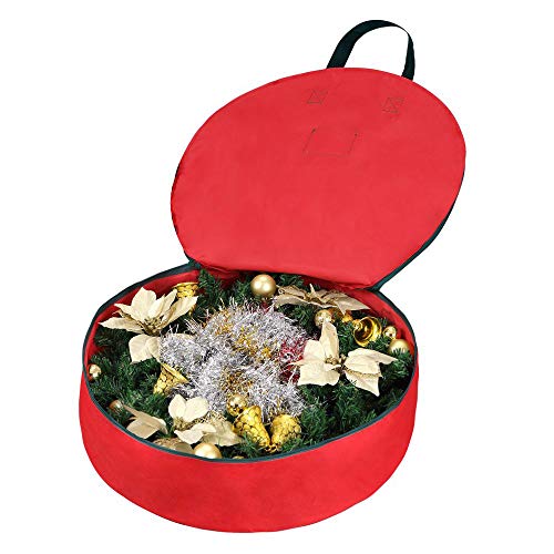 30-Inch Christmas Wreath Storage Bag 2-Pack Red Oxford