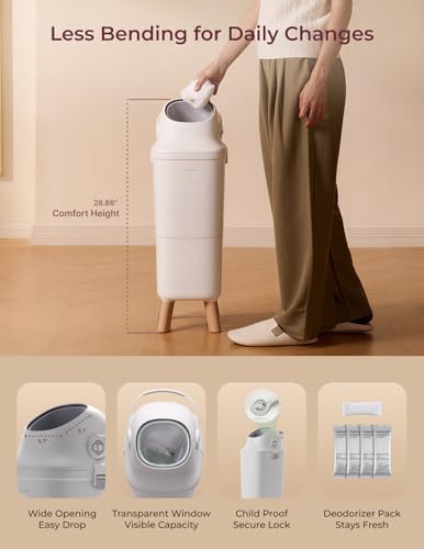 Ergonomic Diaper Pail with Odor Control & Childproof Lock