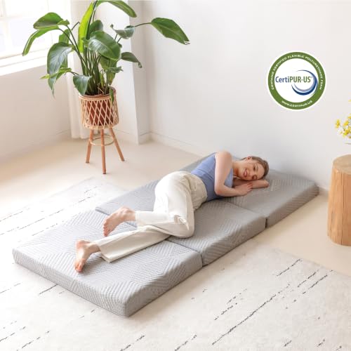 Small Single 4-Inch Gel Memory Foam Trifold Mattress - Portable Foldable Bed