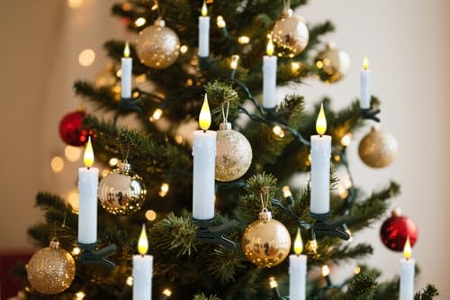 BuyXIU White Rechargeable Flameless Clip-On Christmas Tree Candles with Remote & Timer
