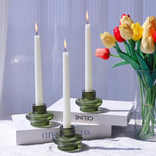 12pcs Green Candlestick Holders for Spring and Christmas - VOHO Set of 12