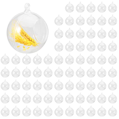 80 Pack 90mm Acrylic Hanging Globe Ornaments - Fillable Clear Christmas & Wedding Decor