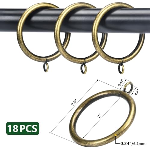 2-Inch Metal Curtain Rings, Antique Brass, Set of 18