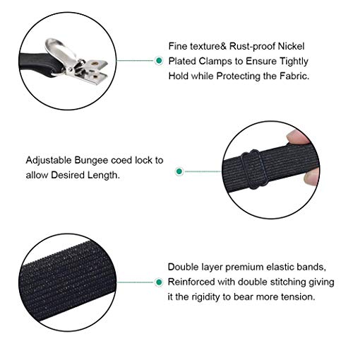 Adjustable Elastic Bed Sheet Straps & Fastener Clips, 8-Pack (Black)
