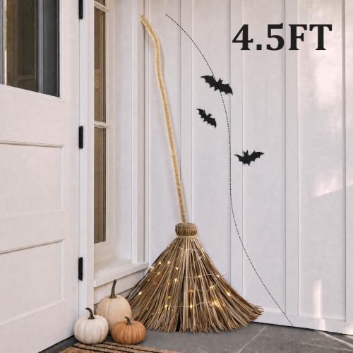 4.5FT Light Up Witch Broom - LED Halloween Decor for Porch & Yard