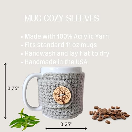 Tree of Life Mug Cozy Sleeves - Set of 2, Grey and Pink Coffee Cup Wraps