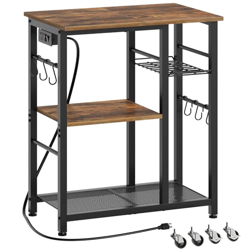 4-Tier Bakers Rack with Charging Station, Microwave Stand & Storage Basket
