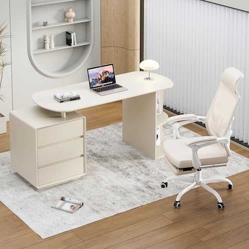 Home Office Desk and Ergonomic Mesh Chair Set with Storage Shelves