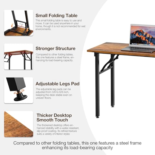 35.8" Small Folding Computer Desk, No Assembly Compact Study Table, Brown