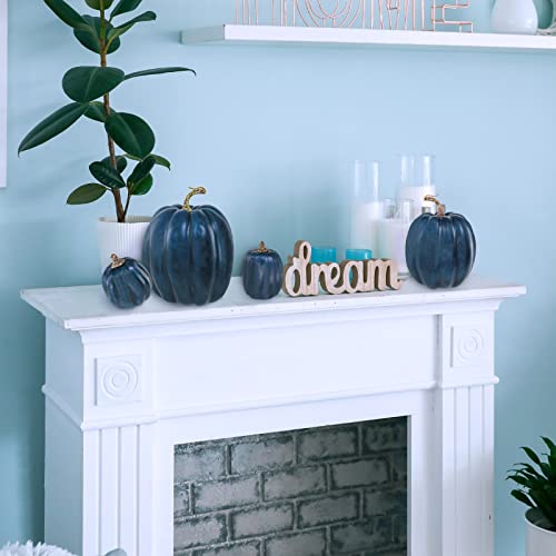 7 Pcs Navy Blue Artificial Pumpkins - Decorative Foam Fall Centerpieces