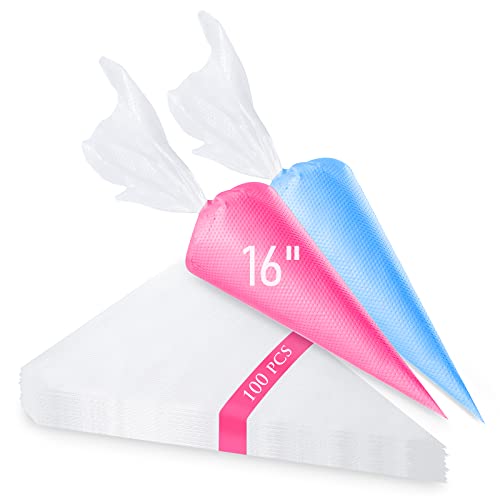 16 Inch Disposable Piping Bags 100 Pack - Extra Thick Non-Slip Pastry Bags