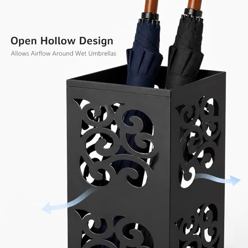 Metal Umbrella Holder Stand for Entryway, Square Hollow Design Rack