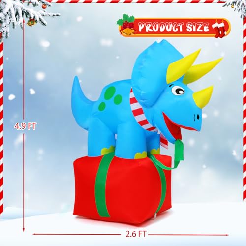 5FT Christmas Inflatable Dinosaur with Gift Box Outdoor Decor