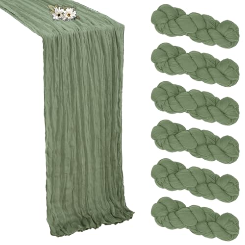 6 Pack Sage Green Cheesecloth Table Runners, 23 x 120 Inch Boho Gauze Fabric