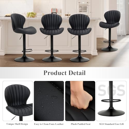 Adjustable Swivel Bar Stools, Set of 3, Upholstered Faux Leather Bar Chairs