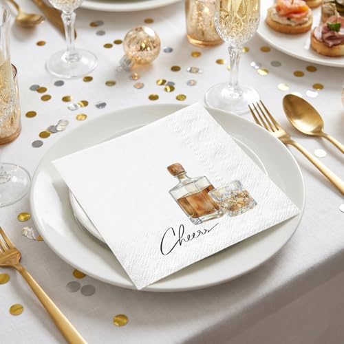 Whiskey Cocktail Napkins - 25 Pack, Fun Bourbon Design, Disposable Bar & Party Paper Picks