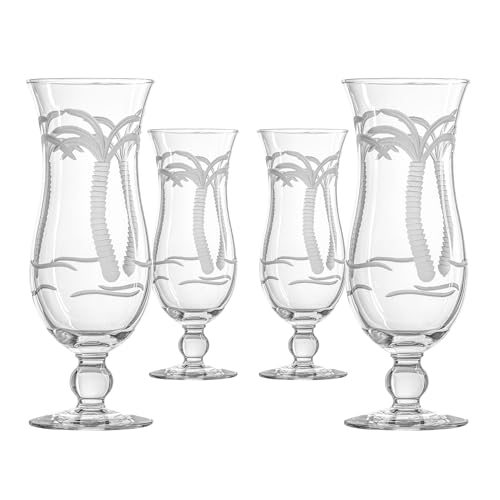 Rolf Glass Palm Tree Squall Hurricane Cocktail Glass Set of 4, 18oz Coastal Drinkware