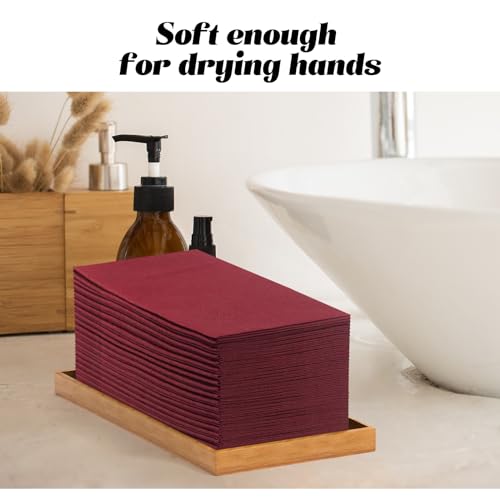 KAMMAK Burgundy Cloth-Like Paper Napkins with Pocket, 100 Pack - 16.5 x 16.5 in