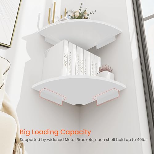 12-Inch Round Corner Floating Shelves, Set of 4 White Wall Mount Shelves