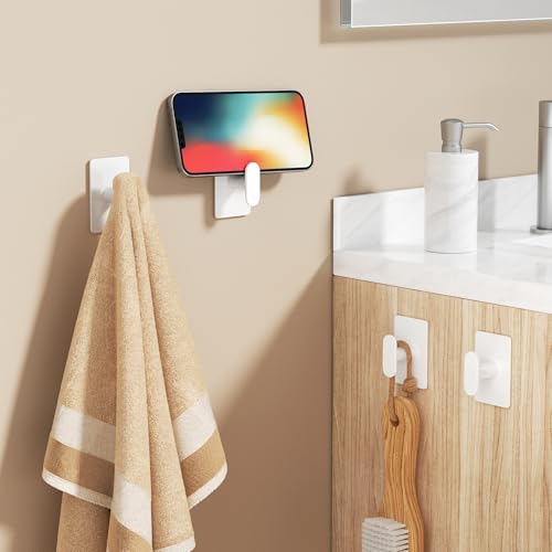 Adhesive Towel Hooks, 20lb Heavy Duty Wall Hangers - White 4 Pack