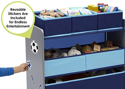 6-Bin Kids Toy Organizer with Reusable Stickers, Grey and Blue