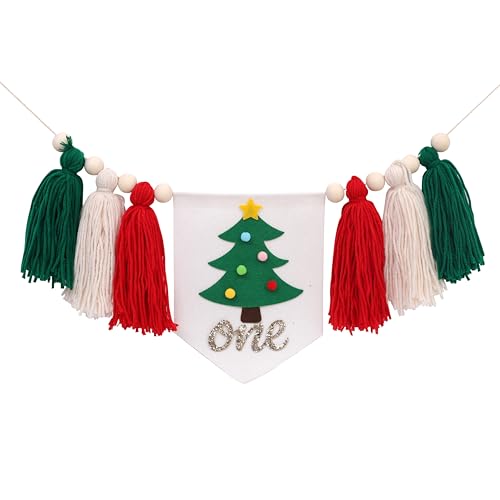 BASCT Christmas 1st Birthday High Chair Banner Tassel Garland - Winter Tree Theme