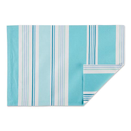 DII Summer Stripe Outdoor Tabletop Collection, Multi-use, Machine Washable, Reversible Placemat Set, 13x19, Beach House