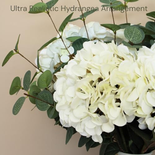 Real Touch White Hydrangea & Eucalyptus Faux Floral Centerpiece (5 Heads)
